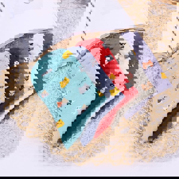 Anyfootwear 5 Pairs One Size 5-9 Mix Colour Cartoon Animal Cute Cat Ankle Short Casual Girl With Thick Warm Cotton Socks for Holiday Gifts