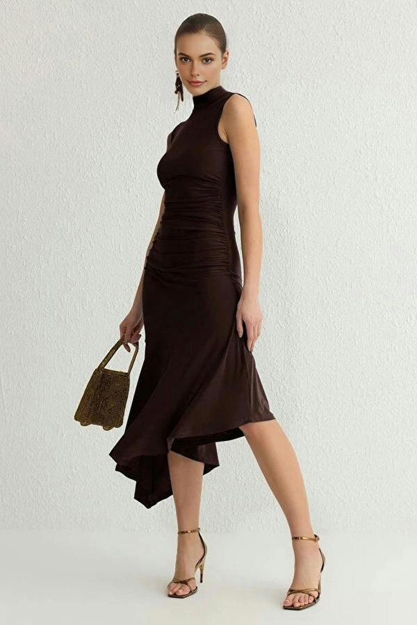 WOVCOR Elegant Knit Evening Dress with Ruffle Detail