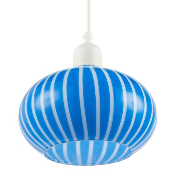 Bright Royal Blue and White Striped Glass Pendant Lighting Shade Image 4