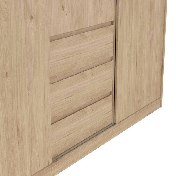 Wyld Haus Budapest Natural Oak Effect Wood Wardrobe 3 Doors 3 Drawers