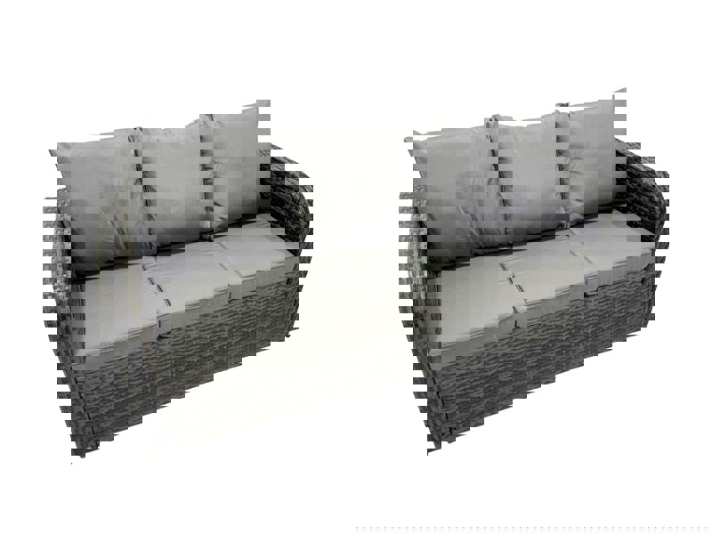 Fimous Rattan Outdoor Furniture Set with Gas Fire Pit Table, 3 Sofas & 2 Large Stools - Dark Grey Mixed