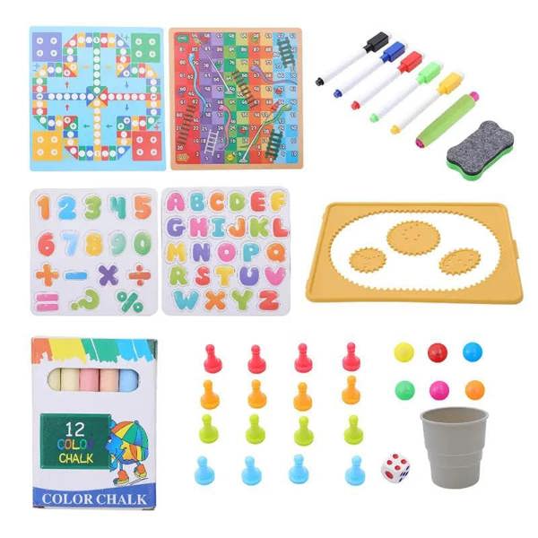 Dyzi Magnetic Penguin Kids Drawing Board Easel Art Set with Markers & Games