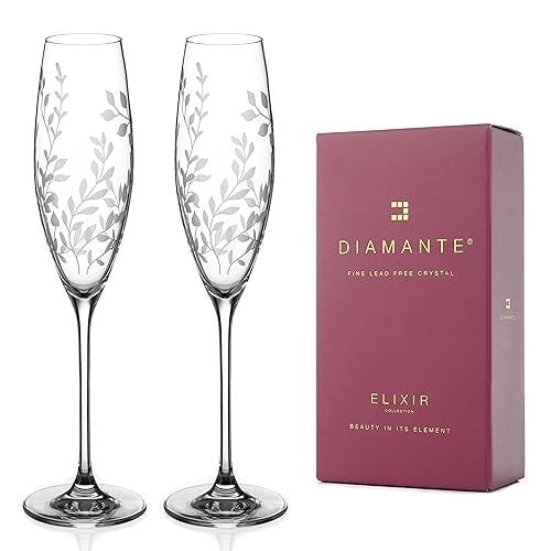 Diamante Crystal Champagne Flutes ‘Breeze’ Pair