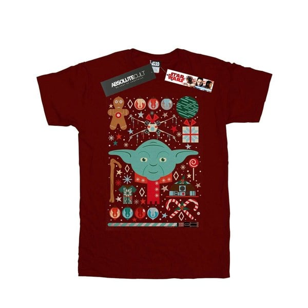 Star Wars Boys Yoda Christmas T-Shirt - Burgundy