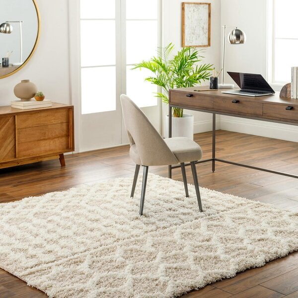 Livabliss Urban Shaggy USG2303 Geometric Cream Beige Soft Plush Pile Rug - 200 x 200 cm