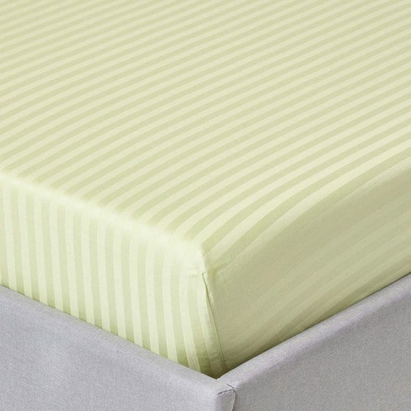 HOMESCAPES Silky 330 TC Egyptian Cotton Satin Stripe Fitted Sheet – 30 cm Deep