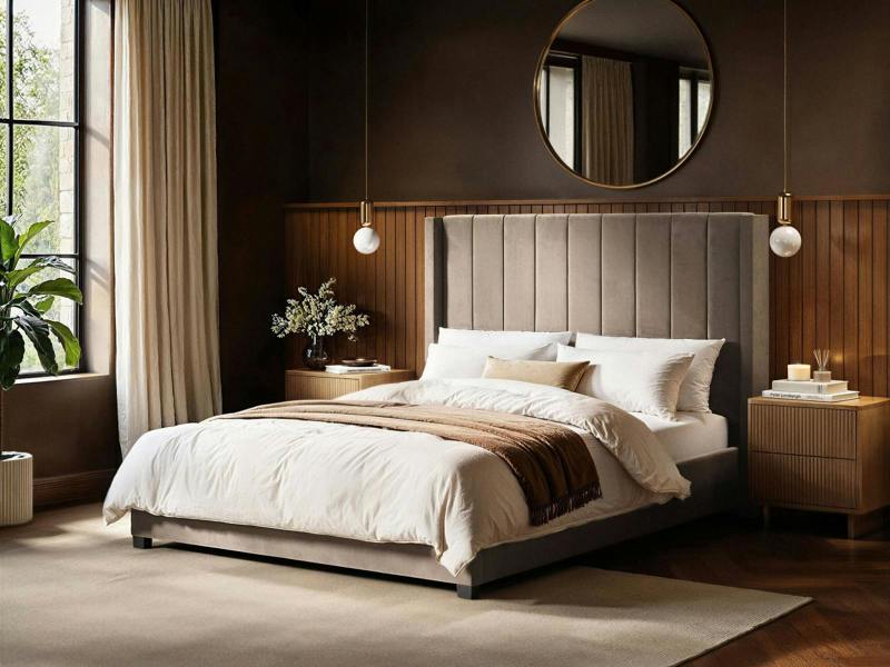 Tiggy Ottoman Bed with Winged Headboard Beige Velvet