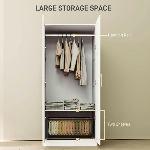 Wyld Haus Coravello Wooden White 2 Door Wardrobe With Hanging Rail and Shelf