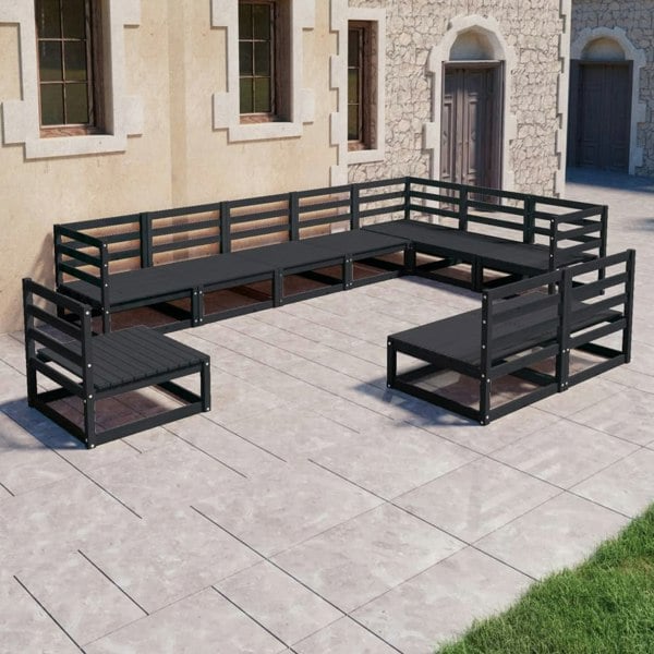 Berkfield 10 Piece Garden Lounge Set Black Solid Pinewood