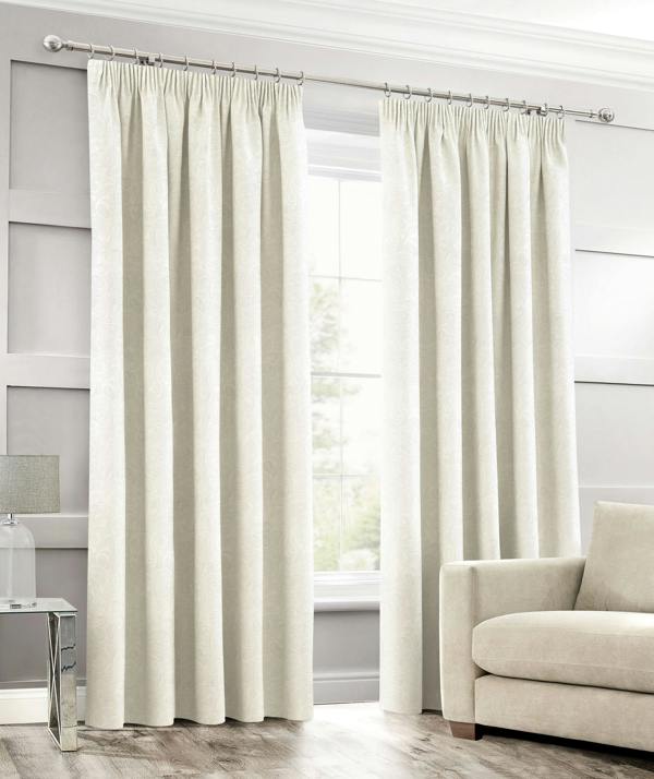Intimates Elegant Cream Jacquard Floral Weave Header Tape Top Curtains, Window Dressing, Light Filtering, Privacy Drapes - 168cm x 137cm