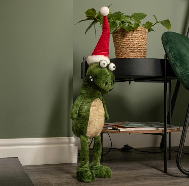 Samuel Alexander 60cm Green Standing Christmas Dinosaur with Santa Hat