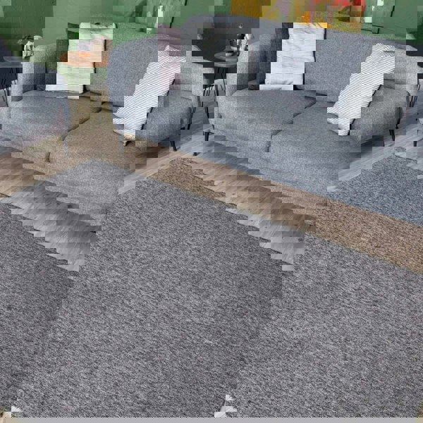  Grey Low Pile Area Rug Plain Design