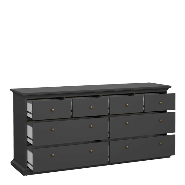 Wyld Haus Osaka Farmhouse Dark Grey Wide Wooden Chest 8 Drawers