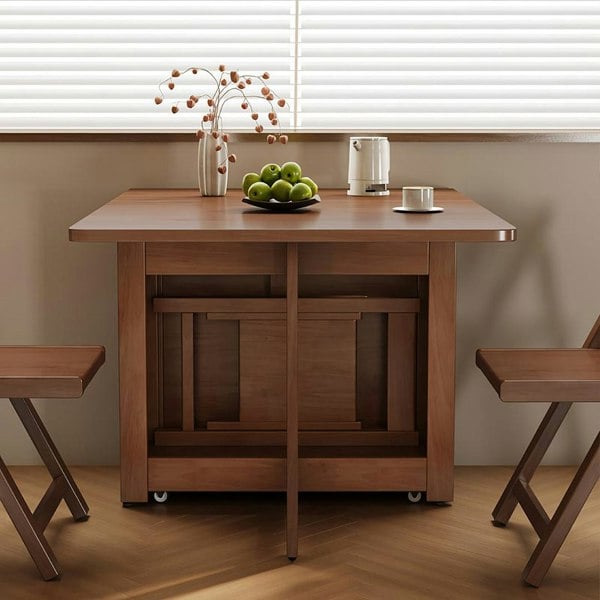Detail view of Salgado Folding Dining Table With Storage, Solid Wood with dining room folding tables