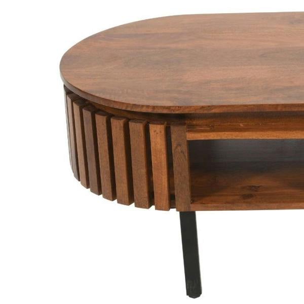 Wyld Haus Birmingham Slatted Mango Wood Rectangular Coffee Table with Storage Shelf
