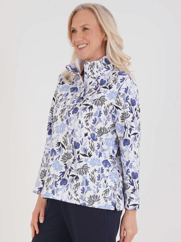 TIGI French Terry Floral Funnel Neck Top