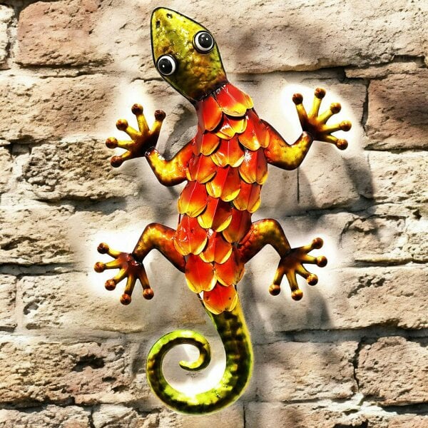 EDH Door Hardware Metallic Orange Gecko Wall Art – 39 x 18 x 3.2 CM | Hand-Painted Metal Lizard