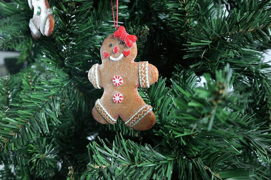 Christmas Tree Hanging Decorations Traditional Gingerbread Cookie Couple with Ribbons image 4