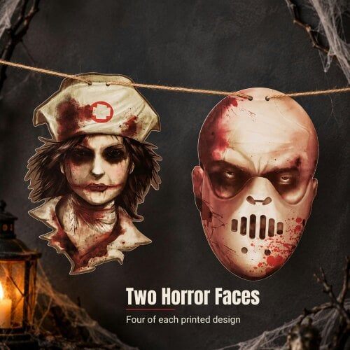Shatchi 24x16cm Bloody Faces Halloween Hanging Garland with 8 Decorative Cut-Outs