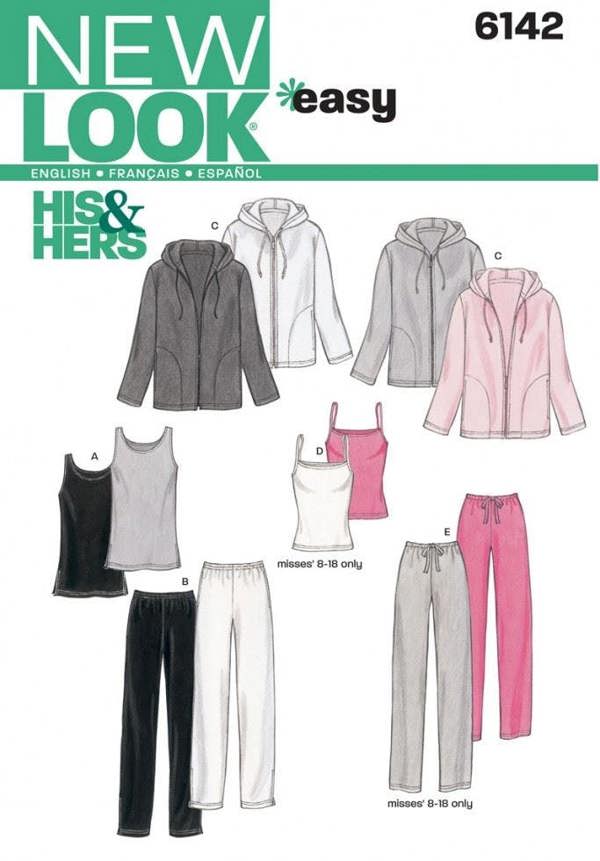 New Look Sewing Pattern 6142, Jackets, Trousers, Tops, Tracksuits, Sportswear for Men, Women, XS-S-M-L-XL - Easy
