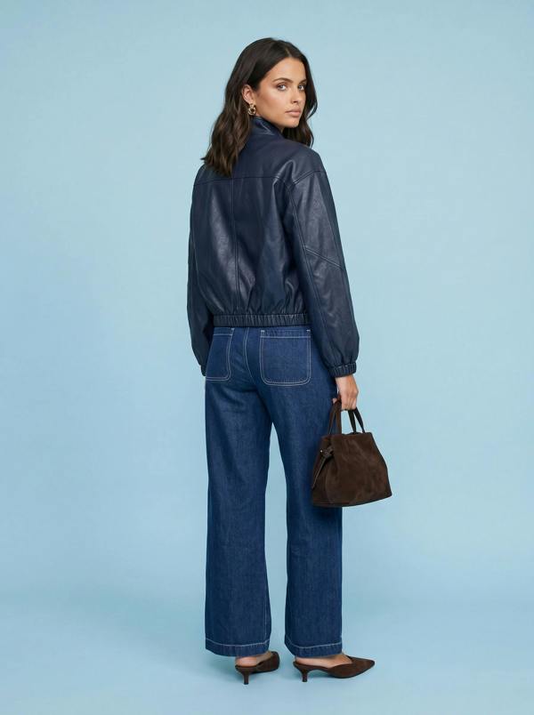 Urban Bliss PU Oversized Jacket Navy