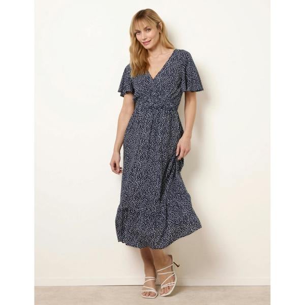 Blue Vanilla Angel Sleeve Shirred Waist Tier Hem Midi Dress