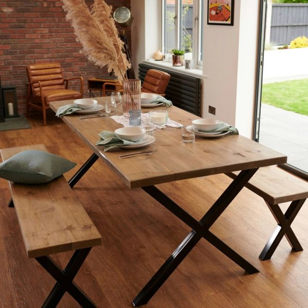 Rugger Brown Reclaimed Dining Table And Bench