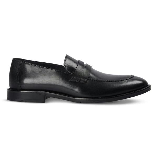 Paul Andrew Ted - Men's Black Classic Moc Toe Leather Penny Loafers