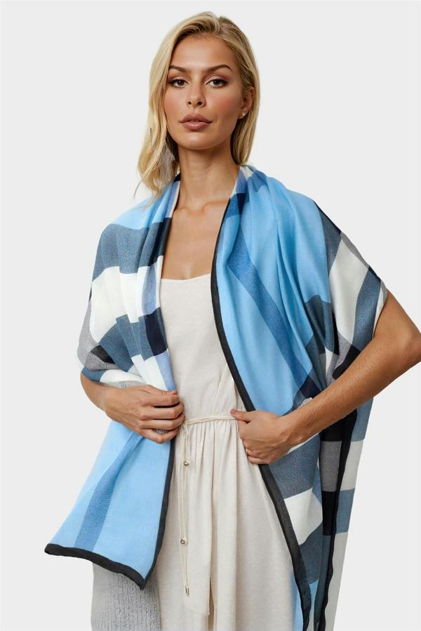 FS Collection Check Print Scarf In Black & Blue
