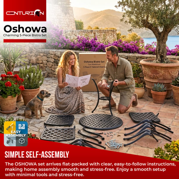 Centurion Supports OSHOWA Garden and Patio Table and 4 Large Chairs with Armrests Cast Aluminium Bistro Set - Green cushions