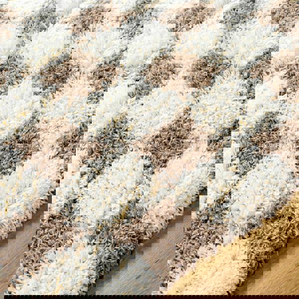 Livabliss Urban Shag-Modern Cream Brown Checkered Soft Plush Pile Rug