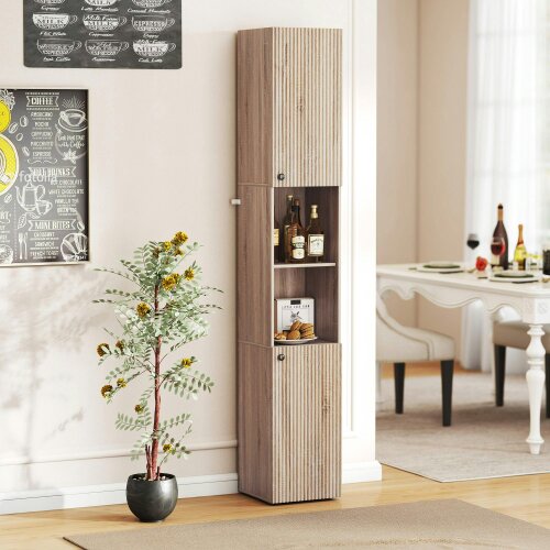 Wyld Haus Zivi Tall 6 Tier Bathroom Storage Cabinet Natural Finish