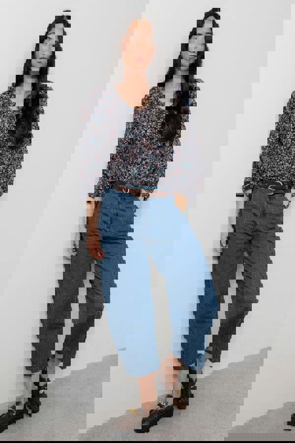 Lily & Me Aspen Floral Print V-Neck Jersey Top Chocolate