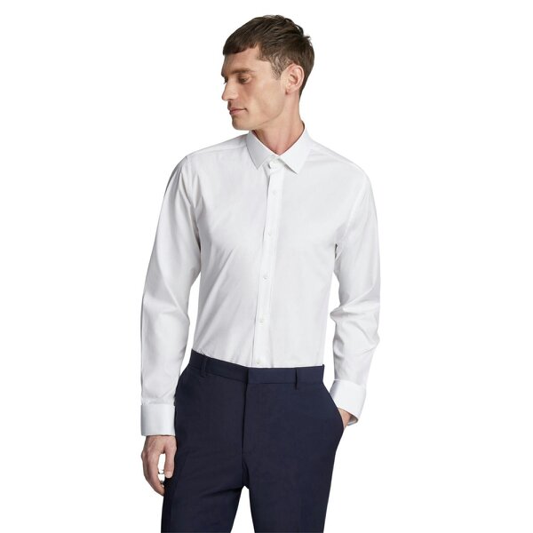 Limehaus Slim Fit White Stretch Double Cuff Shirt