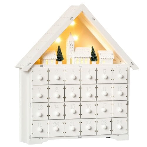 HOMCOM 24-Drawer Wooden Christmas Advent Calendar, Wooden Light-Up Decoration
