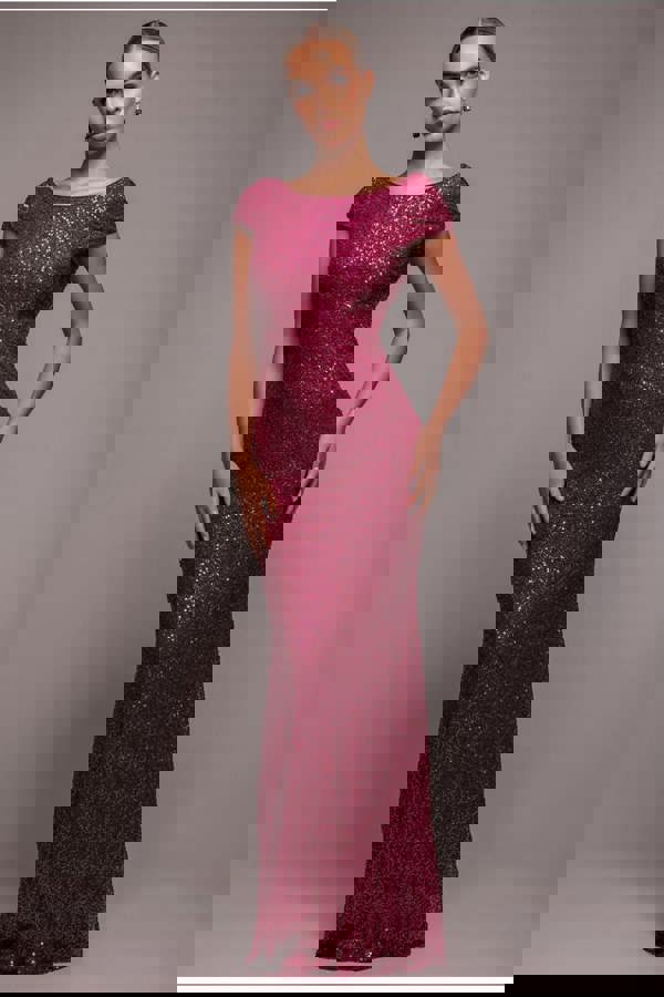 Cowl Back Sequin Maxi - Burgundy DR3191