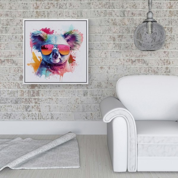 Warren Reed Colourful Splash Art Koala In Glasses Framed Canvas