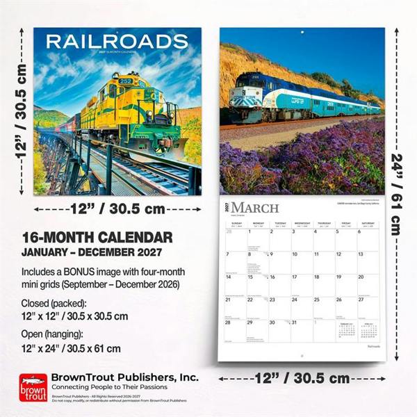 Railroads Calendar 2027, Wall Calendars, Month To View, Transport, Gift