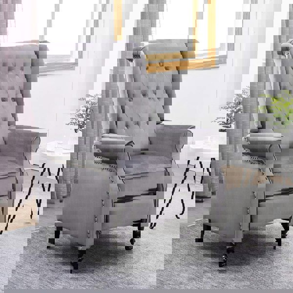 Antwerp Velvet Pushback Recliner Wingback Armchair in Grey