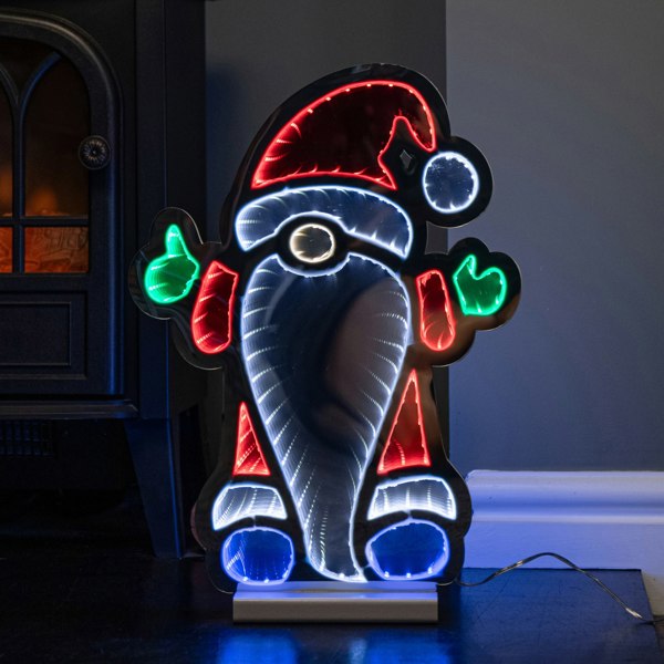Samuel Alexander 40cm Light up Standing Gnome Christmas Infinity Decoration on Wooden Base with LEDs
