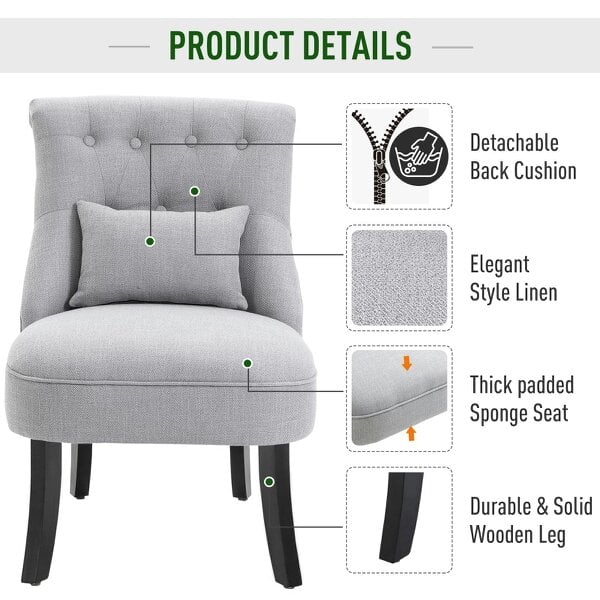 Wyld Haus Lifasu Fabric Grey Tub Style Accent Chair With Pillow And Solid Wood Legs