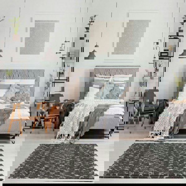 Moroccan dark grey shaggy rug non-shedding, pet-friendly, and easy to clean