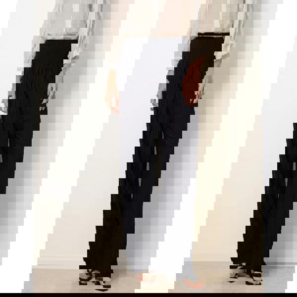 Blue Vanilla Shirred Waist Pleated Wide Leg Trousers