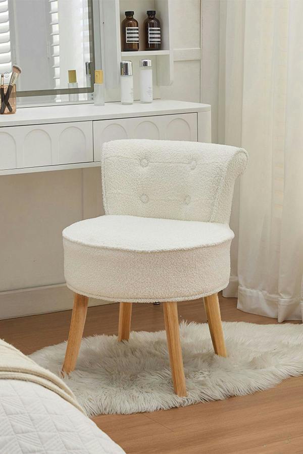 Living and Home Teddy Fleece Upholstered Vanity Stool