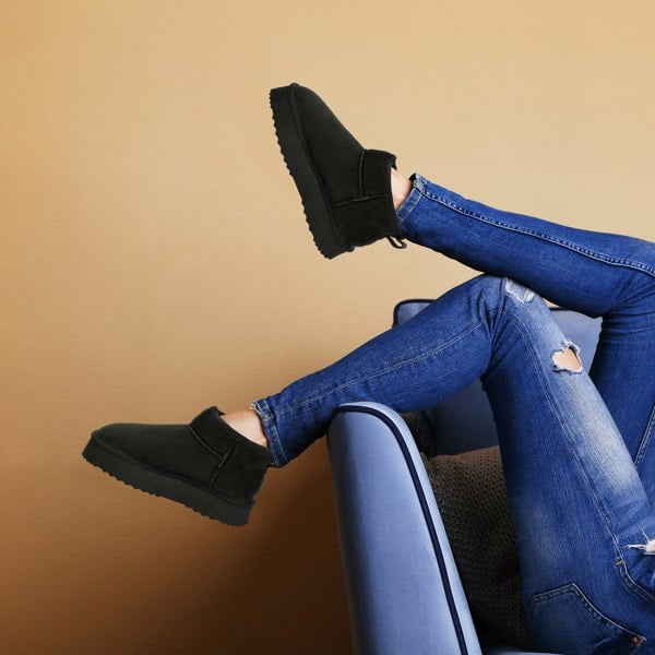 VIVA Women's Faux Fur Lined Platform Boot Slippers Memory Foam Rubber Sole