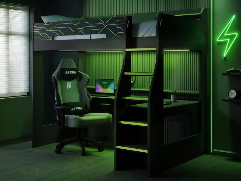 Ultimate Vivid Highsleeper with Desk Charcoal & Green