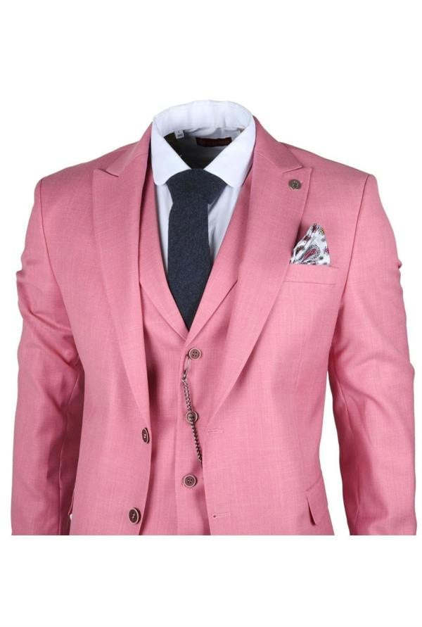 Infinity Leather Men's 3 Piece Pink Tailored Fit Party Suit Race Day