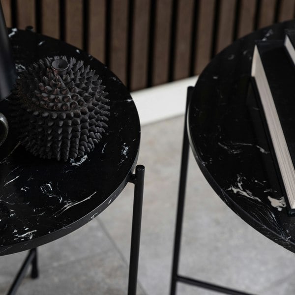 Furniture To Go Avila Side Table with Black Polished Marble Stone 52x40cm