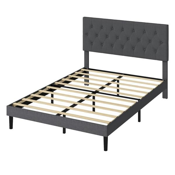 Levede Bed Frame Double Upholstered Linen Fabric Soft Foam Headboard Wooden Grey