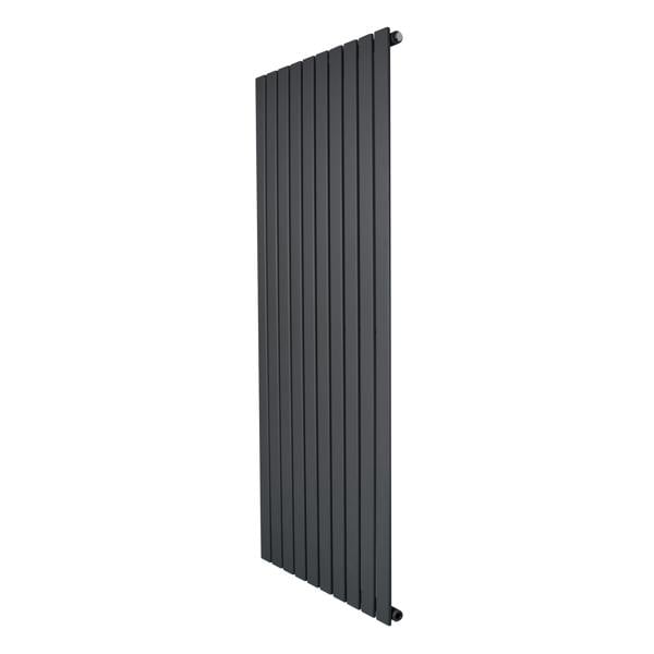 Flat single column radiator in anthracite grey, featuring a sleek vertical design with smooth, flat panels for modern interiors